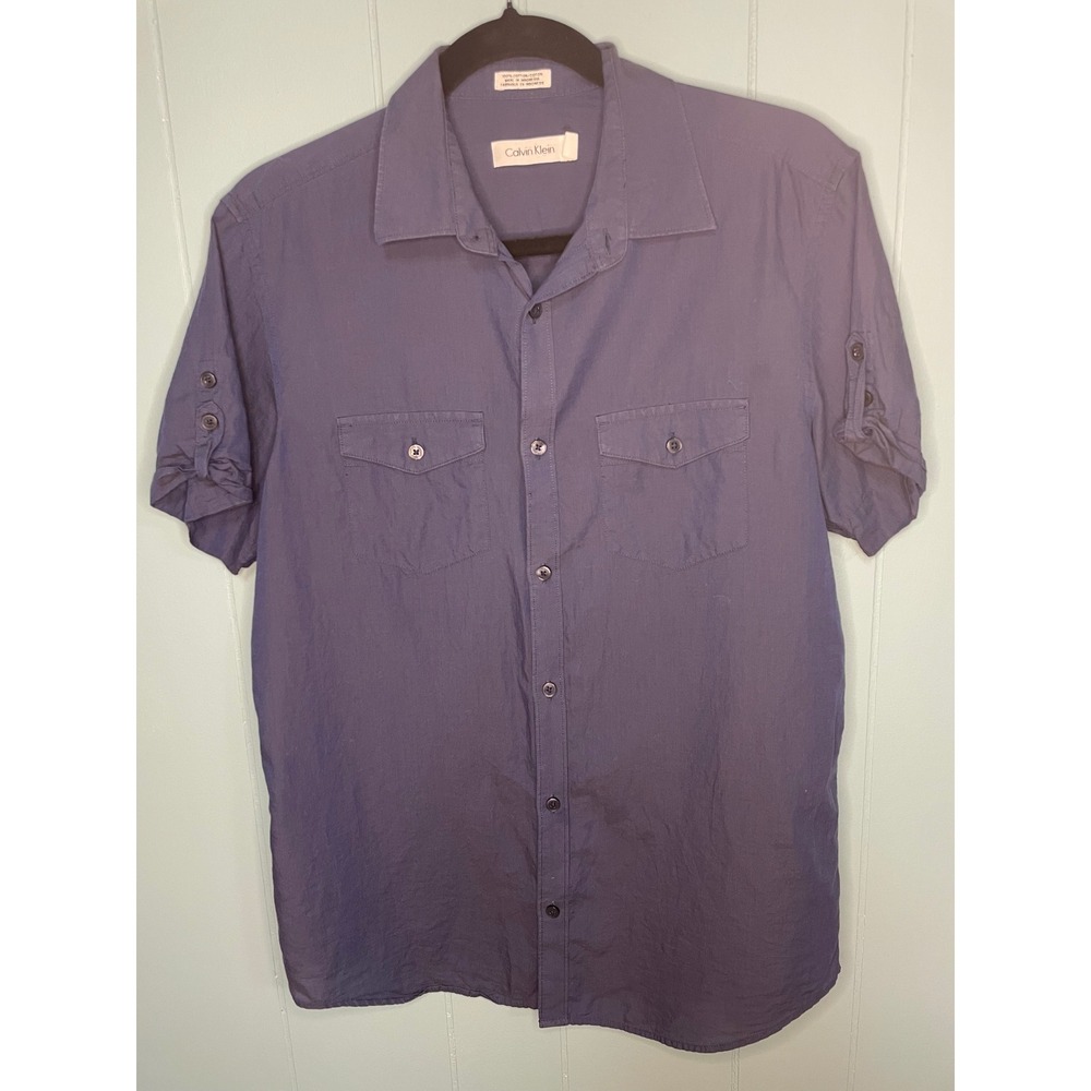 Calvin Klein Button Down Shirt Mens Small Blue Excellent Short Sleeve Cotton